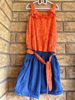 💫4/$25 • Littoe Potatoes Mixed Media Lace Denim Romper